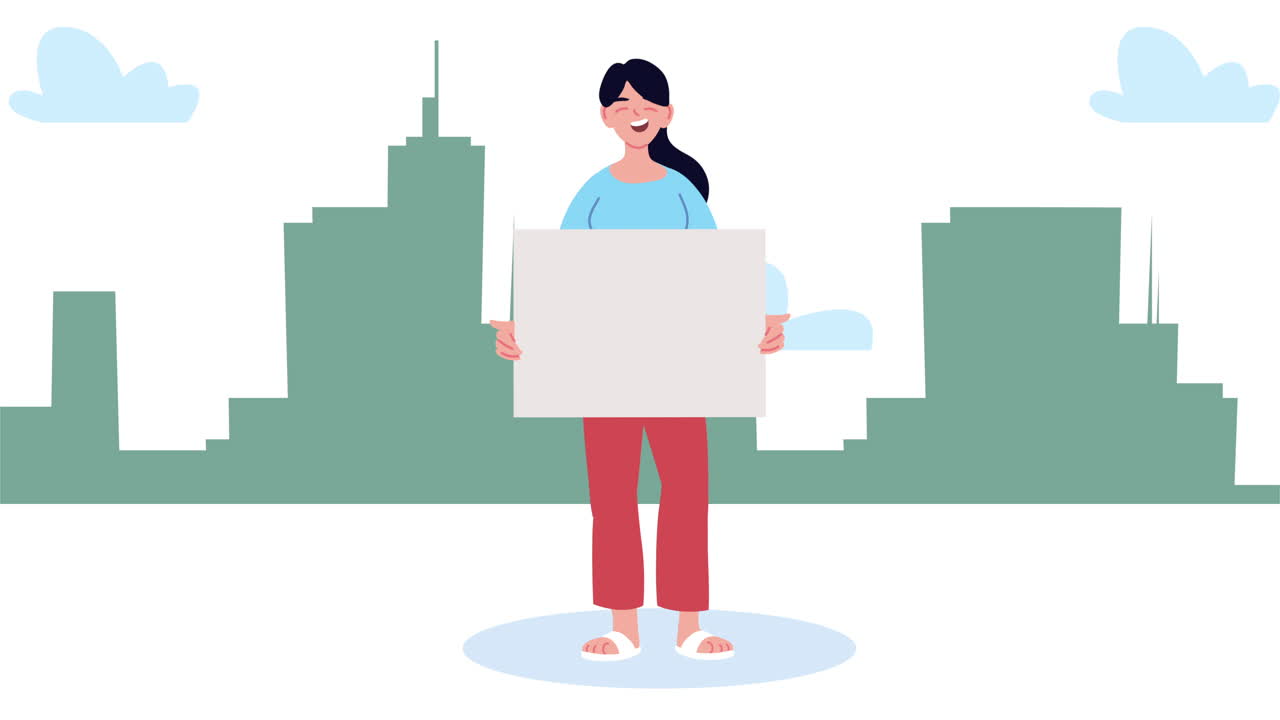 Woman Holding a Blank Sign in the City