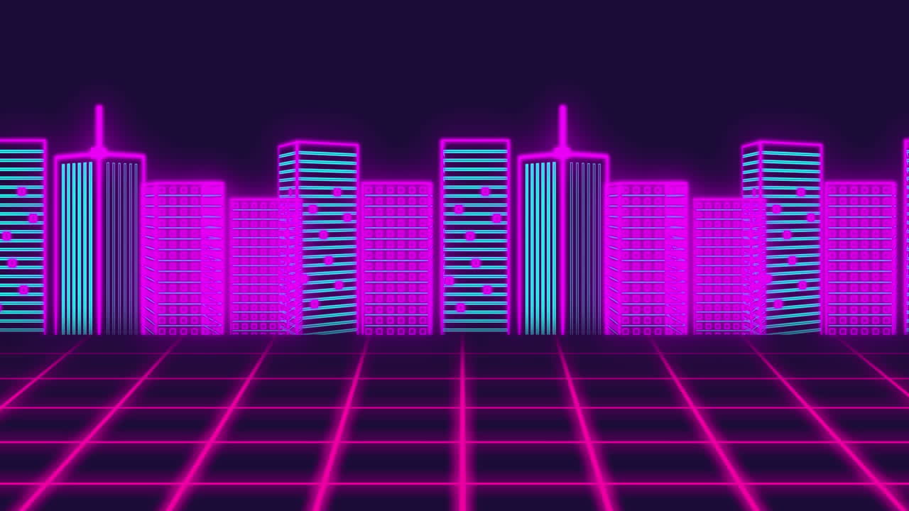 animación del paisaje urbano sobre cuadrícula sobre fondo oscuro