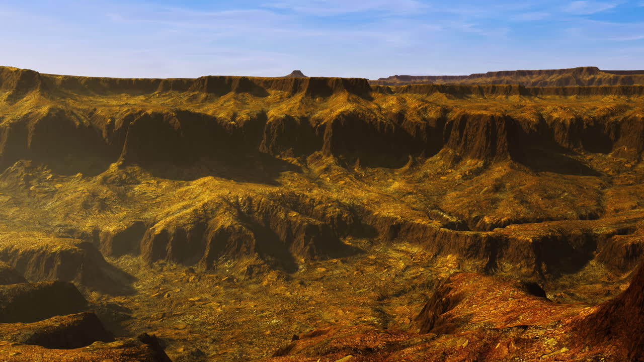 Breathtaking view of a rugged canyon topography under bright blue sky