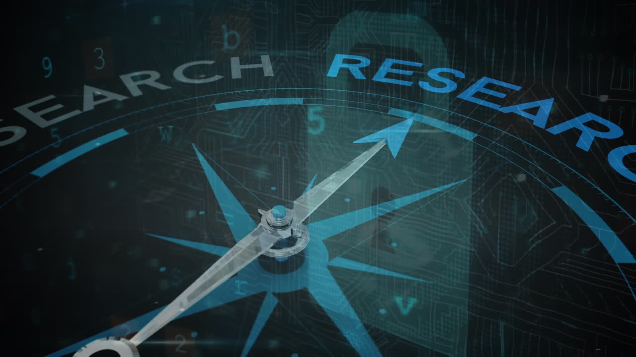 Animation of compass with text over padlock and data processing