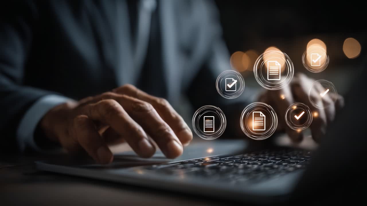 A Professional Engages with Digital Tools: Emphasizing Productivity and Efficiency in an Elegant Workspace with Modern Technology and Intuitive Interfaces