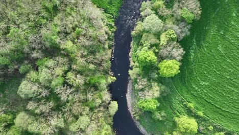 aerial flyover with top down view of a small river