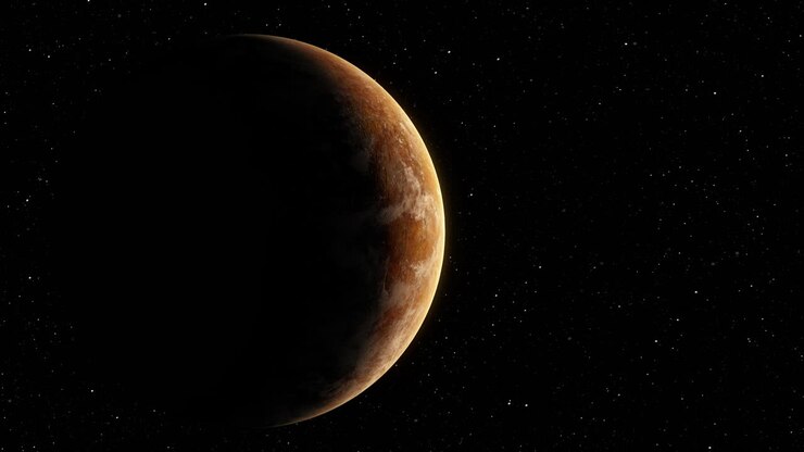 Futuristic concept of deep space exploration discovering a new alien planet in another galaxy