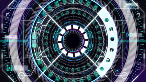 futuristic digital interface with circular patterns and binary code animation