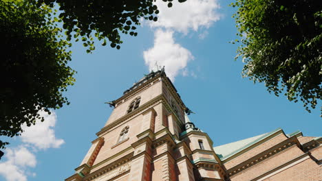 view from the bottom of the german church in the center of stockholm on his project is the famous ge