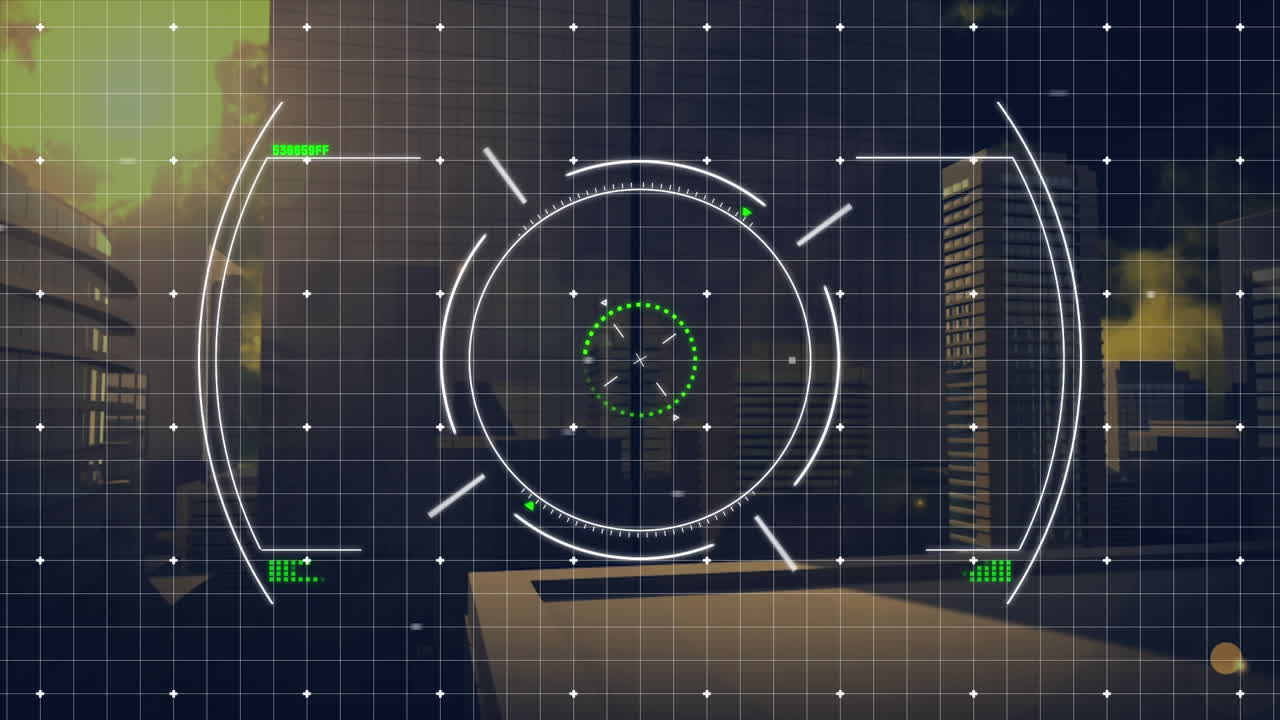 도시 풍경 위의 데이터 처리 애니메이션