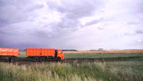 camión naranja en un camino rural