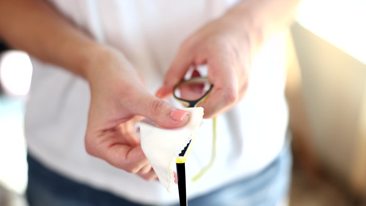 Cleaning glasses with a cloth