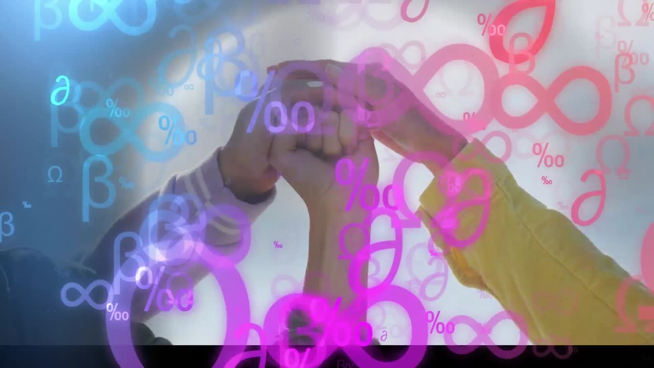 손을 쌓고 있는 사람들에 대한 수학적 방정식의 애니메이션