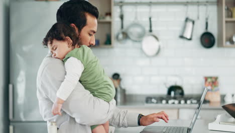 Computer,-Fernarbeit-Und-Vater-Mit-Baby