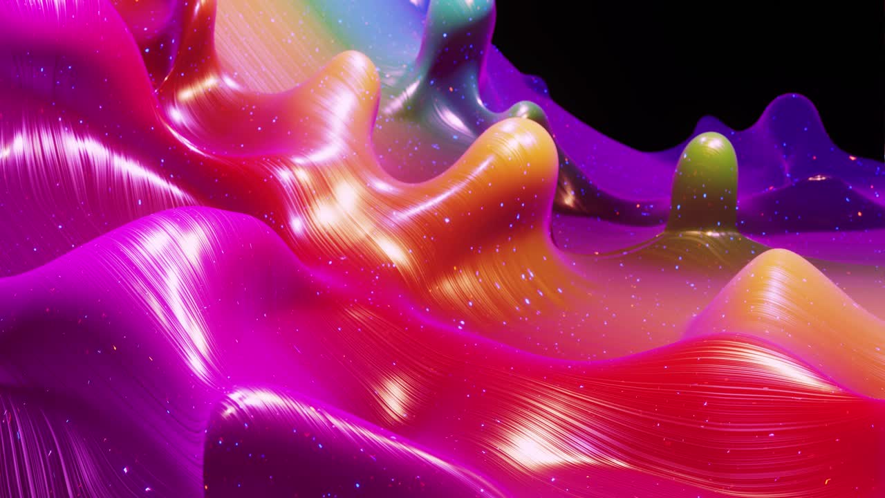 4k에서 액체 그라디언트 무지개 색의 부드러운 추상 애니메이션, 추상적인 루프 축제 배경으로 밝은 반이는 페인트 표면, 물방울처럼 표면에 3d 스플래시와 함께 점성 액체에 반이는.