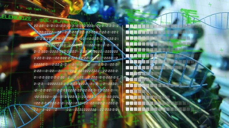 Animation of digital data processing over blurred background