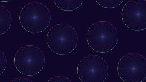 futuristic circles pattern with neon rainbow dots on black gradient