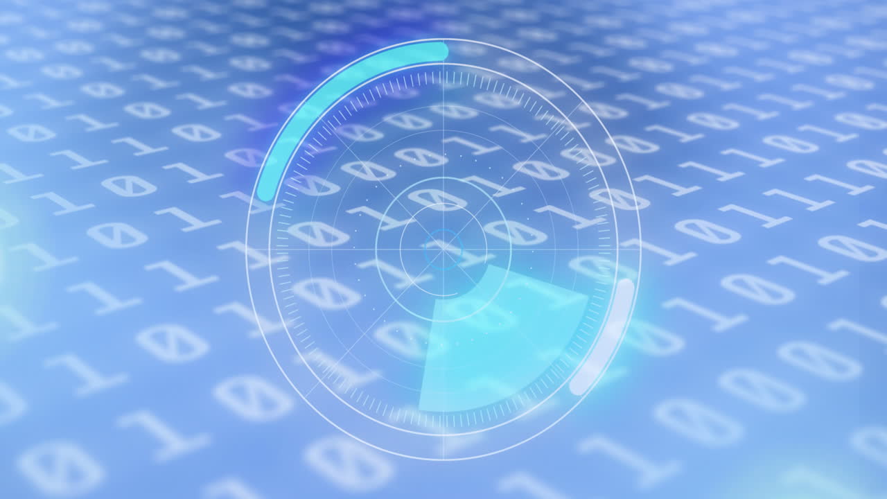 파란색 배경에 대한 스 ⁇  스캐닝과 바이너리 코딩 데이터 처리 애니메이션