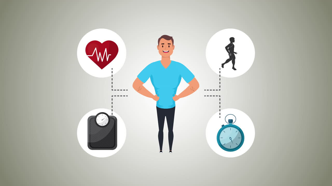 건강한 라이프 스타일을 가진 젊은이 아이콘을 설정합니다.