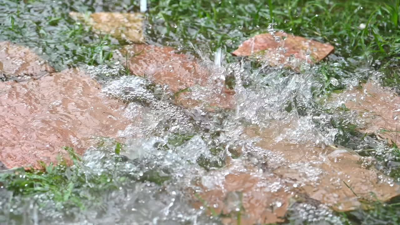 Heavy rain in Spain in spring, slow motion