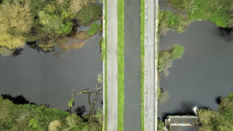 bird's eye view of grand canal, leinster aqueduct over river liffey near sallins, county kildare, ireland