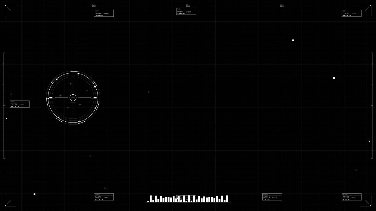 This footage features a military graphical user interface showing advanced targeting systems and data overlays designed for science fiction projects on futuristic warfare scenarios