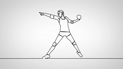 animation of drawing of female handball player with ball on white background