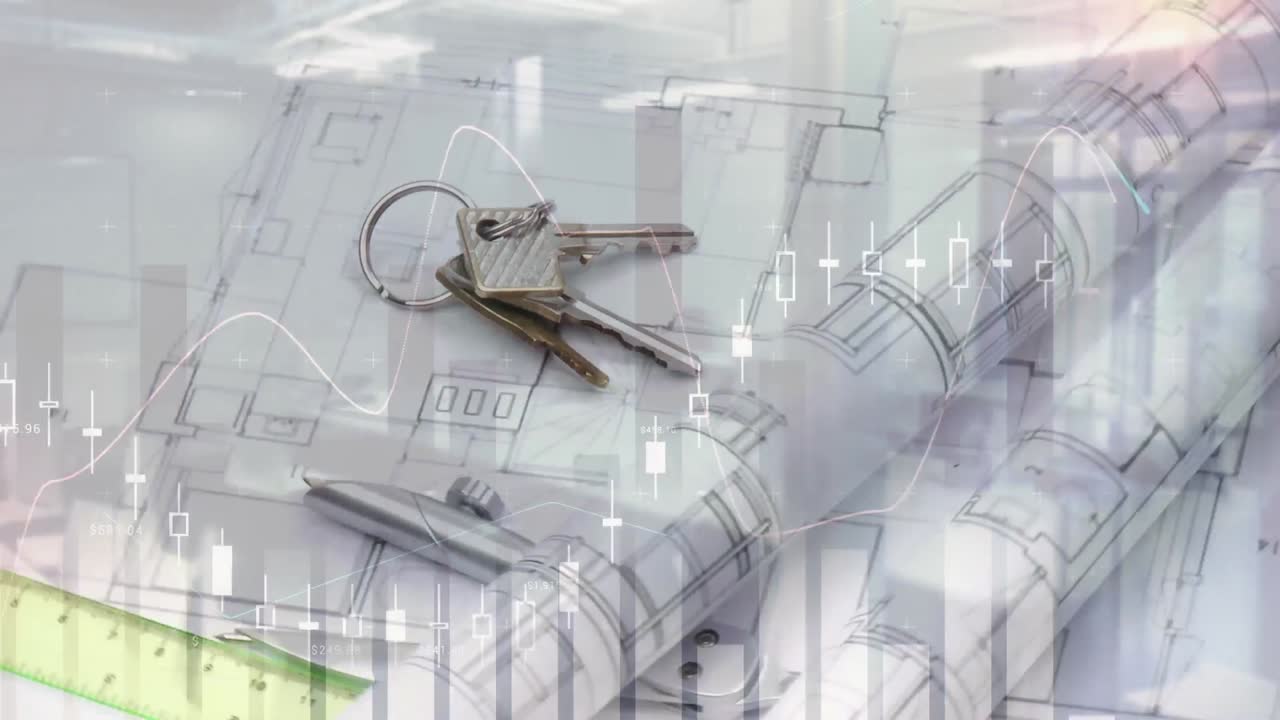 건물 계획 위에 있는 집 열 ⁇