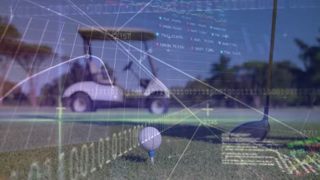 Animation-of-data-processing-over-golf-ball-on-golf-course