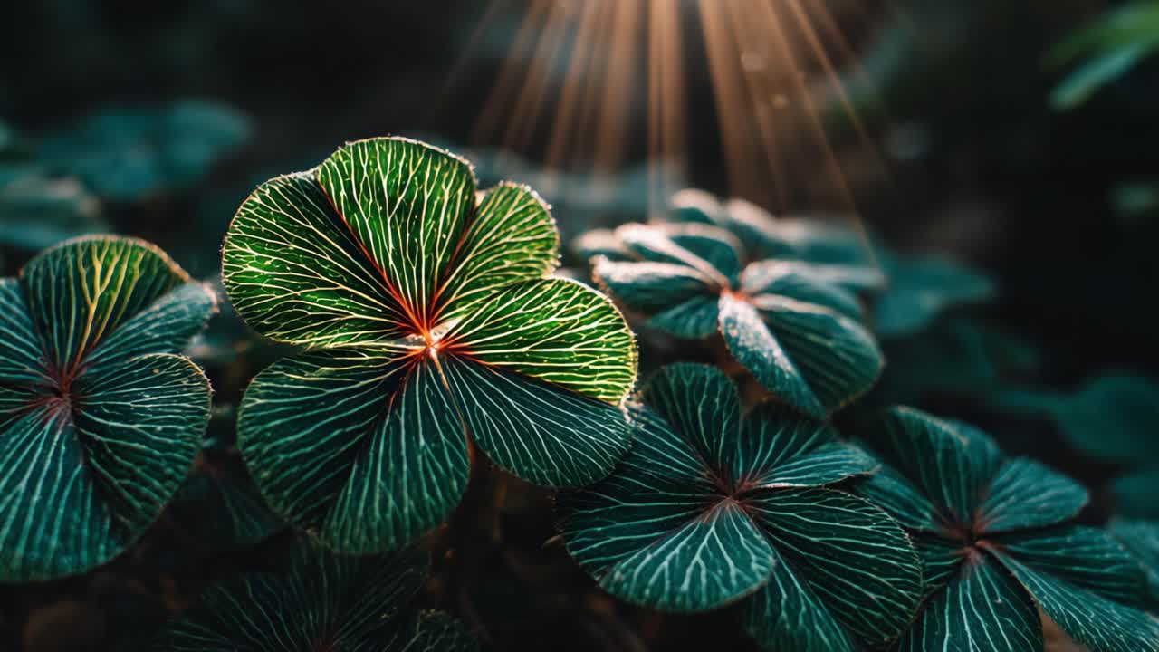 Dew-kissed Green Leaves Radiating Serenity: A Close-Up of Nature's Incredible Design Illuminated by Rays of Soft Golden Light