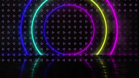 Animation-of-neon-shapes-over-black-background