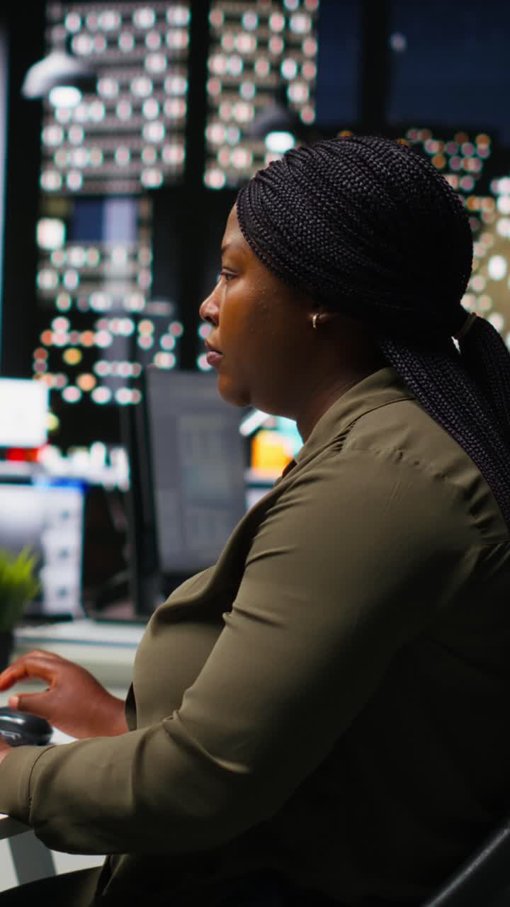 Vertical Video Female specialist editor working in video production industry at agency office