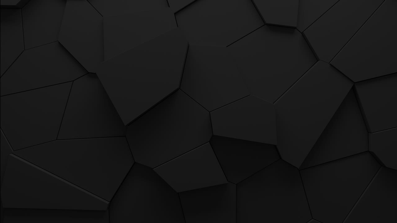 Animazione astratta di blocchi di Voronoi che si muovono ed estrudono. Sfondo aziendale minimale, scuro e pulito. Movimento in loop di parete geometrica 3D. Video di spostamento ciclico di elementi poligonali