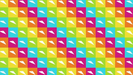 colección de aviones de papel hechos a mano. animación de bucle de avión de papel blanco que fluye sobre un fondo colorido. concepto de conexión de negocios. avión de origami volando.