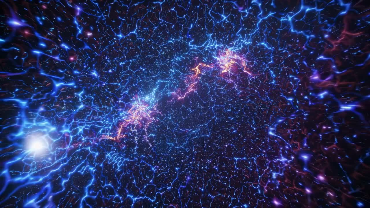 Dynamic video of a cosmic energy field with vibrant blue and purple electric patterns