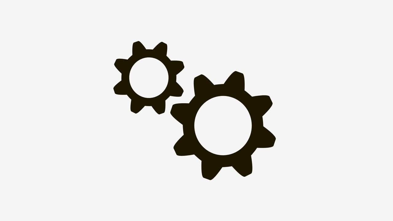 animación de rueda dentada. símbolo de la rueda de engranajes. animación de la ruedas dentadas en 4k 60 fps. icono de engrenaje en negro. fondo editable. símbolo de proceso