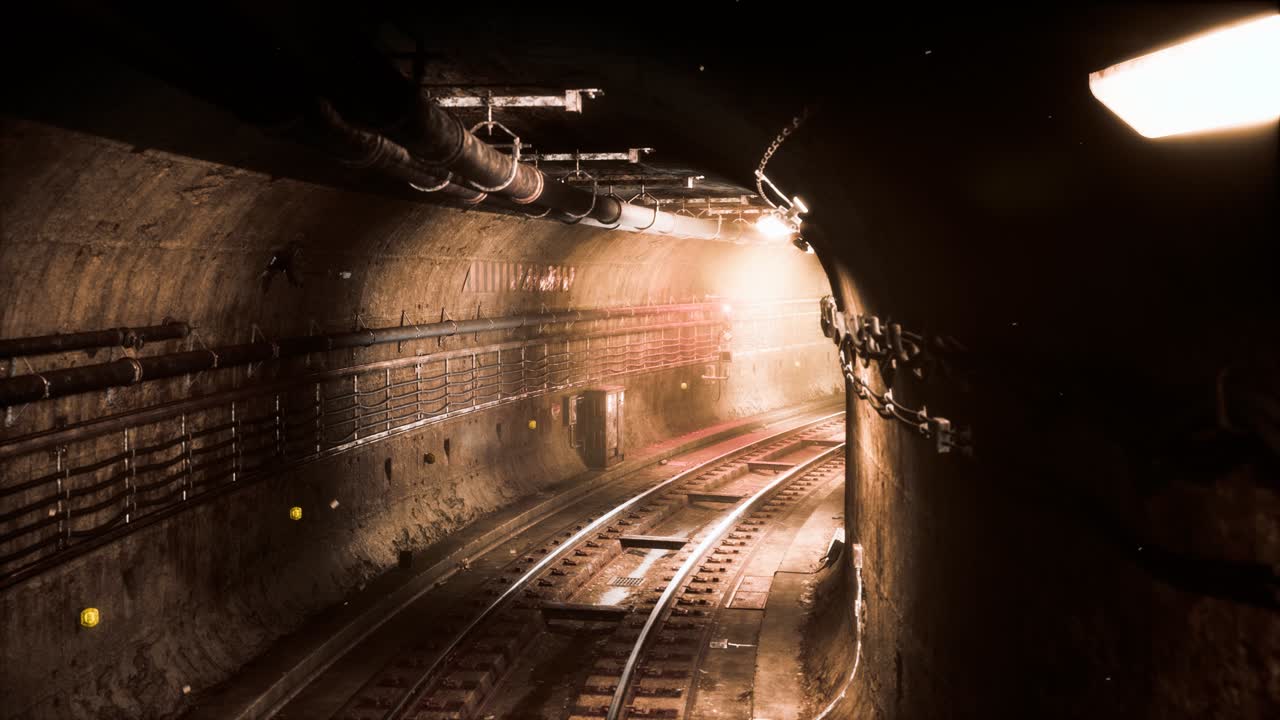 어두운 오래된 버려진 지하철 지하철 터널