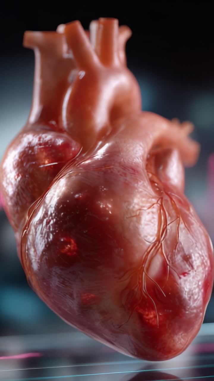 Realistic 3D Render of a Human Heart Displaying Detailed Anatomy, Vascular Structures, and Textures Emphasizing Cardiac Function and Importance in Human Life