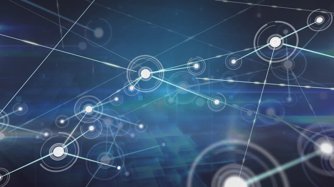 animación de la red de conexiones con iconos y procesamiento de datos