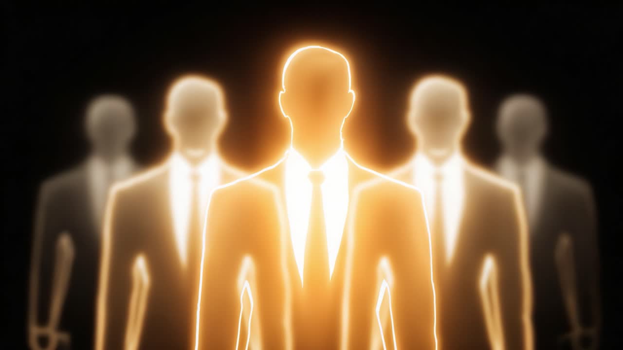 A Mysterious Figure Illuminated by a Glowing Aura Stands Out Among Shadows, Representing Leadership and Charisma in a Serene Yet Eerie Composition