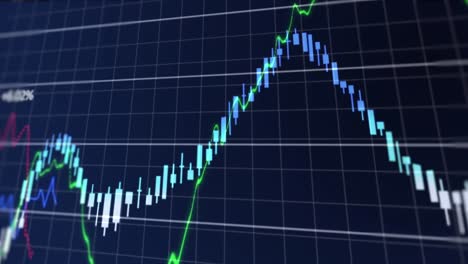 animación del procesamiento de datos financieros a través de la red de red contra un fondo azul