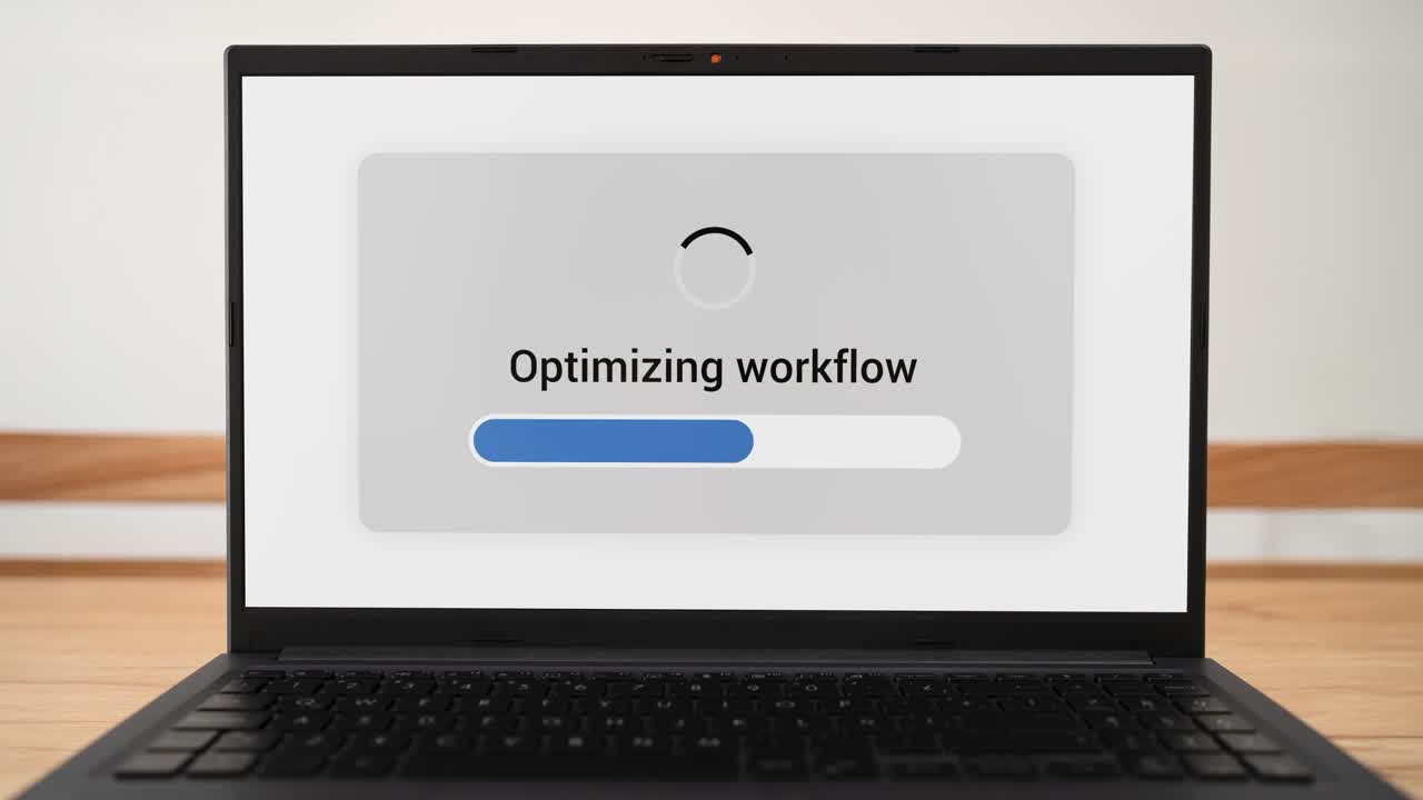 AI doing workflow optimization on a laptop with progress bar on the screen.
