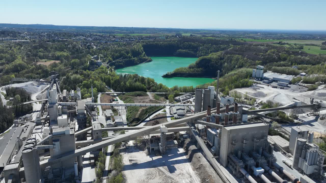 Open pit mining in Wulf rath, lime stone, raw material, digging excavating mining. Aerial drone view
