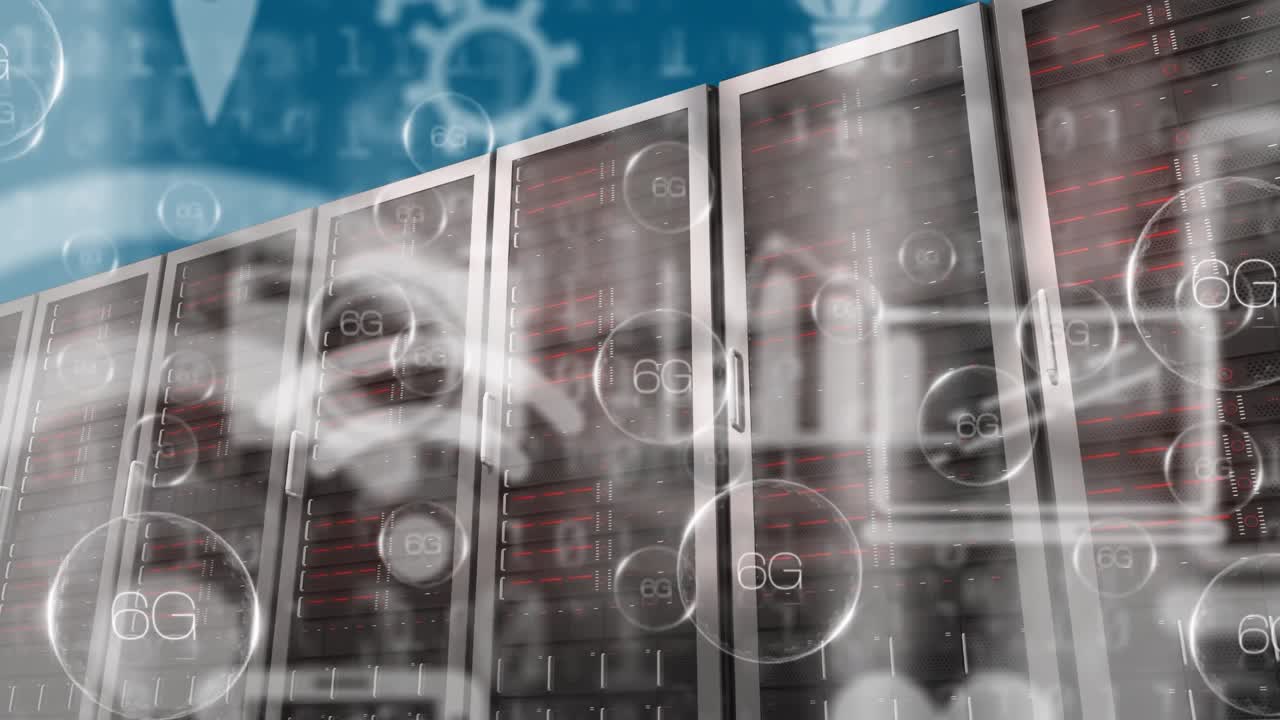 Digital interface with data processing against portrait of modern building