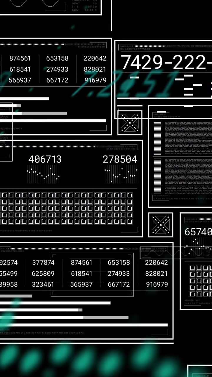 Futuristisch HUD-interface met digitale gegevens en bewegende deeltjes