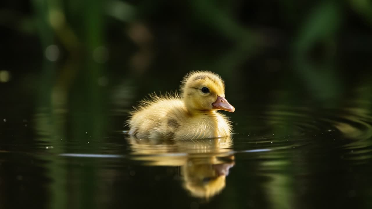 Un patito amarillo encantador nadando con elegancia en aguas tranquilas, capturando la belleza de la naturaleza y la serenidad en su hábitat natural