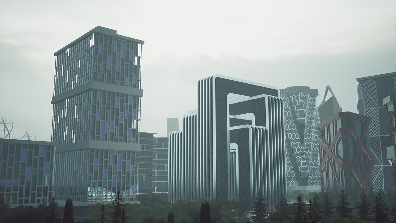 paisaje urbano futurista con niebla