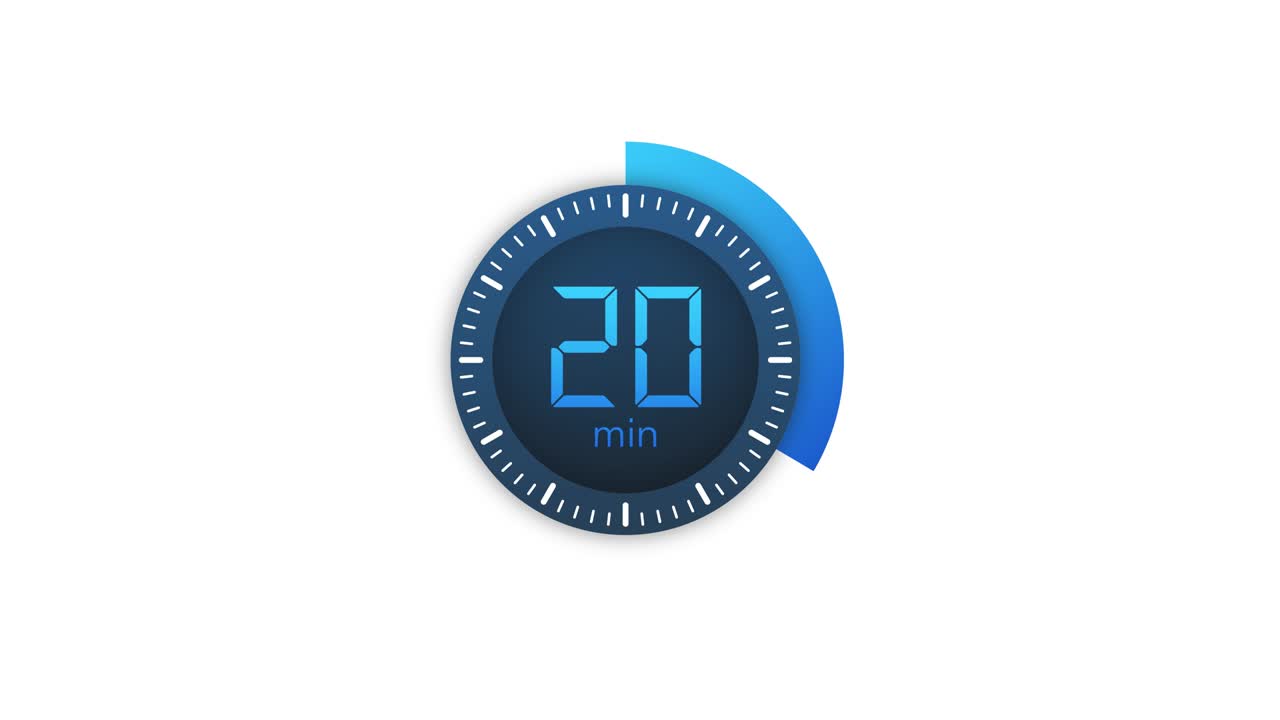 20-minutters timer. Stopursikon i flad stil. Bevægelsesgrafik
