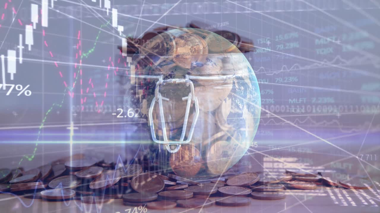 animación del procesamiento de datos financieros en todo el mundo