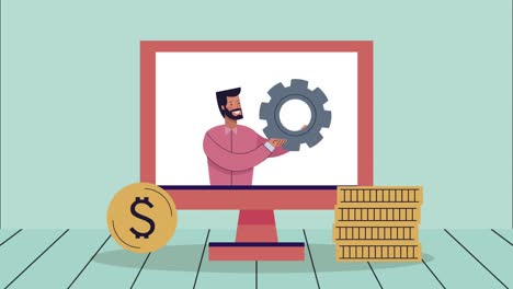 successful man with gear in desktop