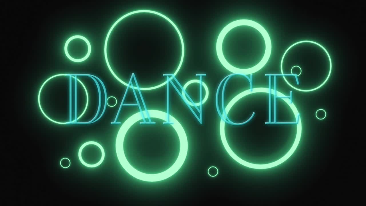 Ved start dukker ringe op bag DANCE-bogstaverne, ringe pulserer og overlapper hinanden og afslører neontitlen.