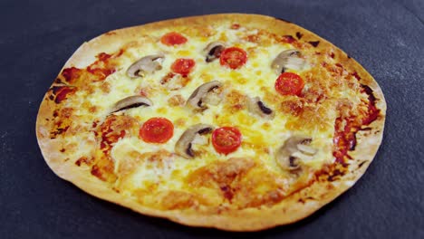 close-up of baked pizza