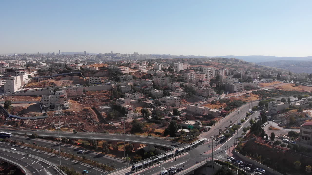 Jerusalem City Landscape and traffic aerial view