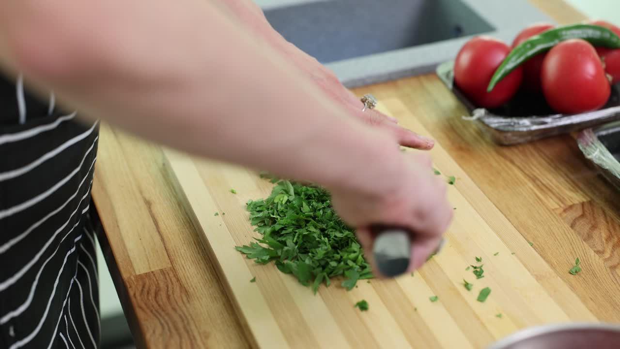Chopping parsley for cooking